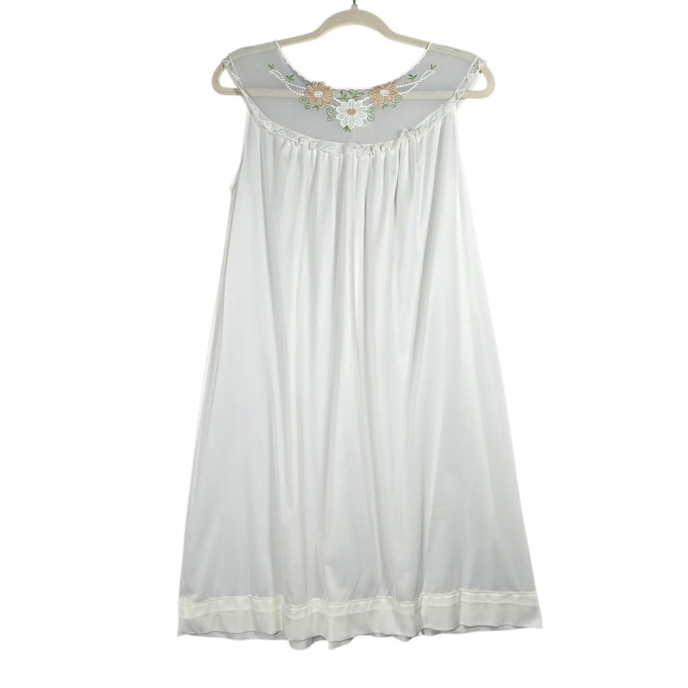Philmaid Nightgown Womens Small Cream Vtg 60s Sheer Floral Yoke Sleeveless Shift